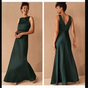 Anthropologie BHLDN Beckett Satin Maxi Dress size 8 green NEW